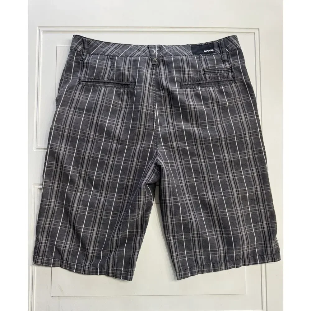 Hurley Art Department Plaid Shorts Chino Black Grey Men’s Size 32 - Picture 5 of 6